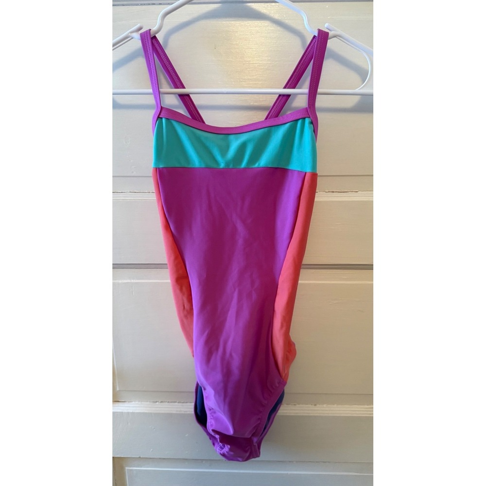 Speedo Color Block One Piece Swimsuit Women‎ Teal Pink Purple Athletic Swim 28